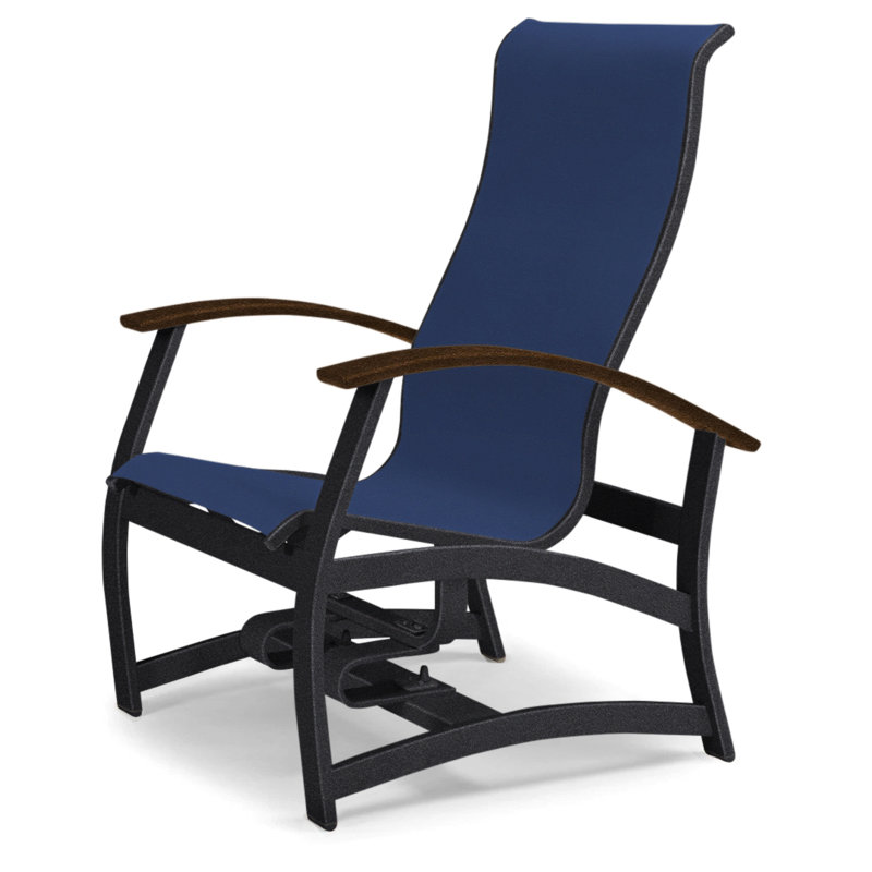 Askar Swivel Powder Coated Aluminum Outdoor Lounge Chair, Textured Desert, Kona P10, Navy 13D Sunbrella®