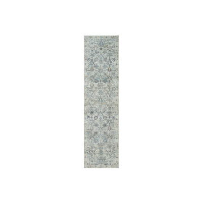 2'6"x9'10" Ivory Silk and Wool Hand Knotted Tebraz Vase Design Runner Rug D07BE8D330C04077BE94F598FF6B1DC3