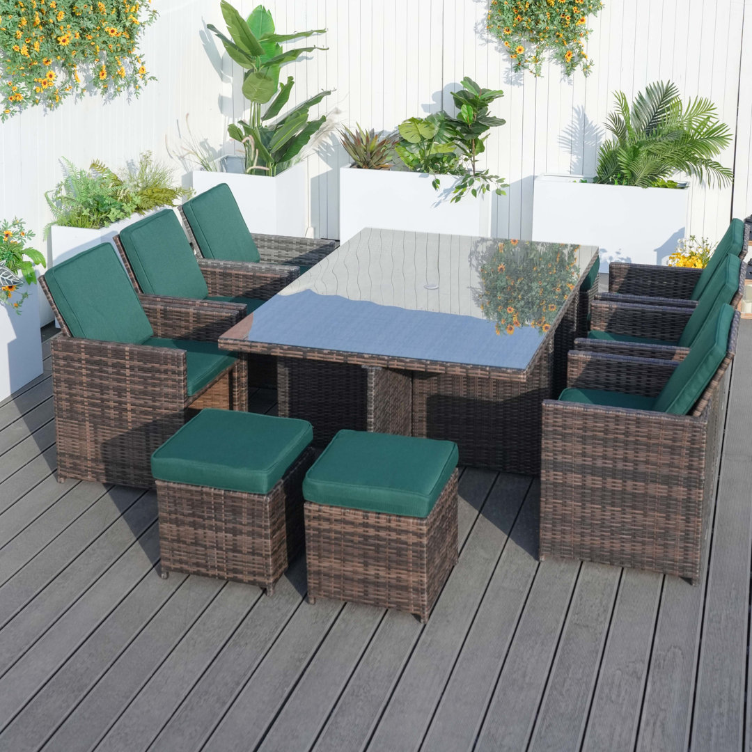 Amher 10 - Person Wicker Patio Dining Set with Rectangular Table , Cushions Included Latitude Run® Frame 