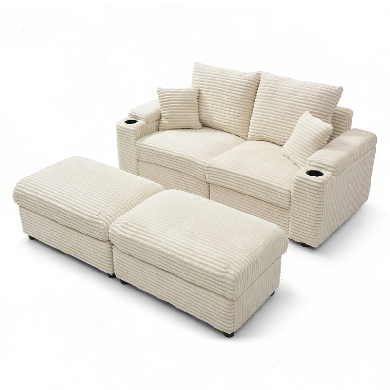 Loveseat with Ottomans, Cream