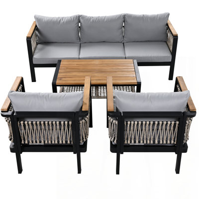 4 Pieces Outdoor Sectional Sofa Set 5-person Patio Seating Group Outdoor Conversation Set with Cushions and a Coffee Table for Patios, Gardens, or Bal by Latitude Run