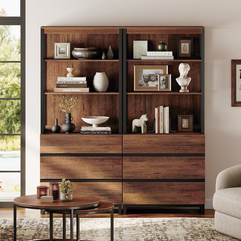 Aadam  Modern 72" Tall Bookcase With 3 Drawers And Open Book Shelfs, Library Book Shelf With Storage Cabinet, Wood Freestanding Bookshelf For Home Office, Living Room, 