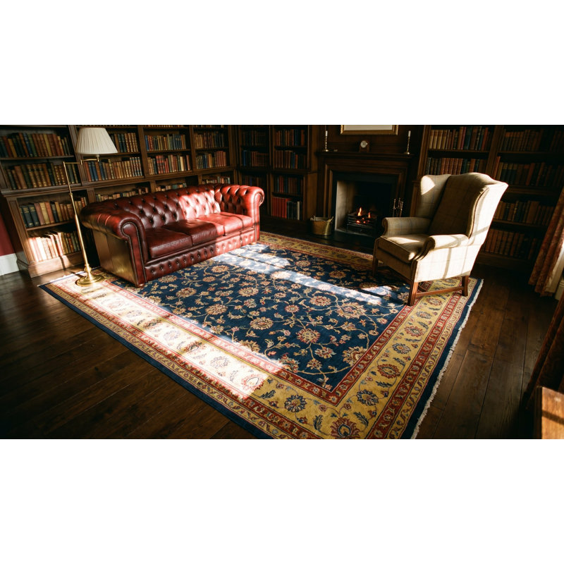 Hand Knotted Wool Area Rug in Blue