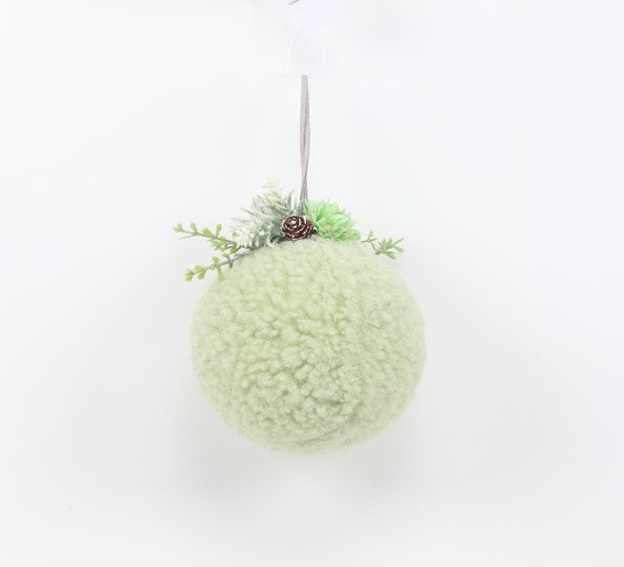 Plush Christmas Ball Ornament With Winter Foliage - 4" - Green