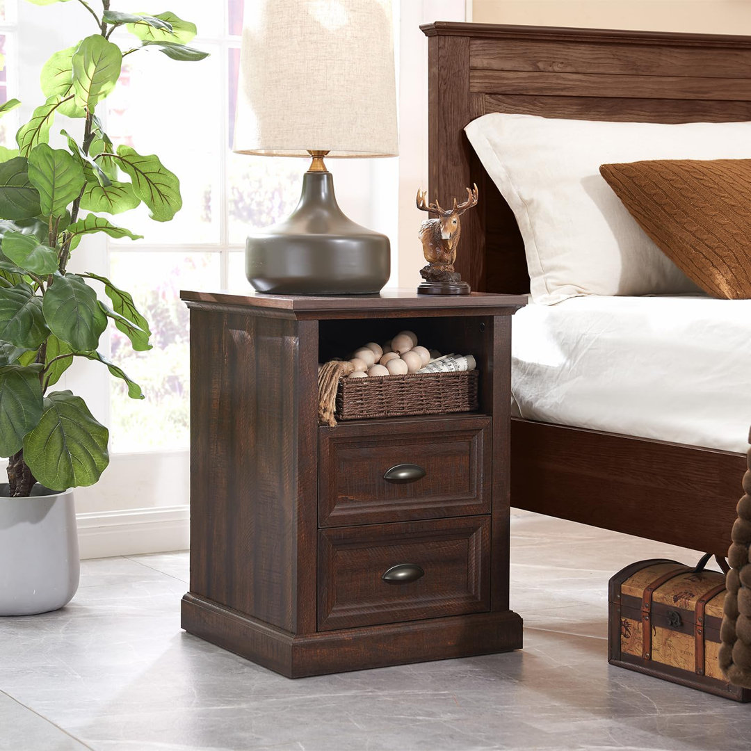 farmhouse sidetable with Charging Station, 2 Drawer Dresser for Bedroom Winston Porter