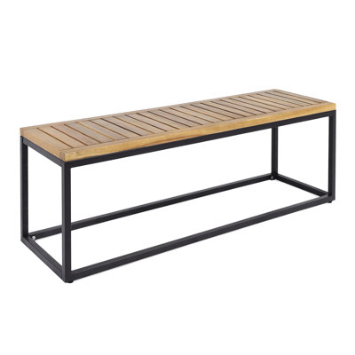 Modern Garden Enjoy Zone Seat - Wood And Iron, Black Iron Frame, Surface Backyard Leisure Bench With Finish by 17 Stories