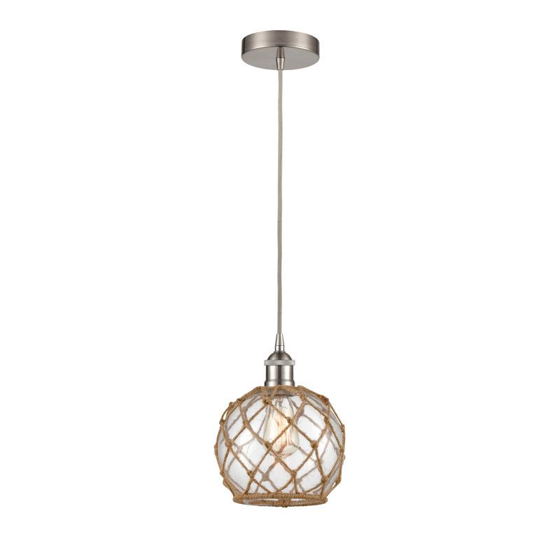 Luminaire suspendu simple à 1 lumière Haytham, Clair/Brun, Nickel satiné brossé