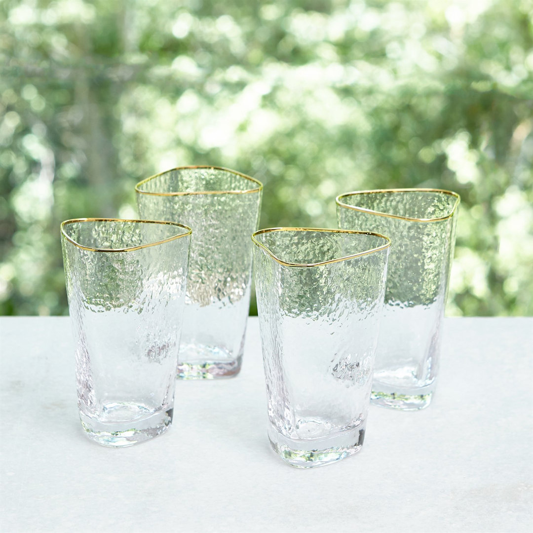Hammered High Ball Glass-Clear w/Gold Rim (Set of 4) Global Views
