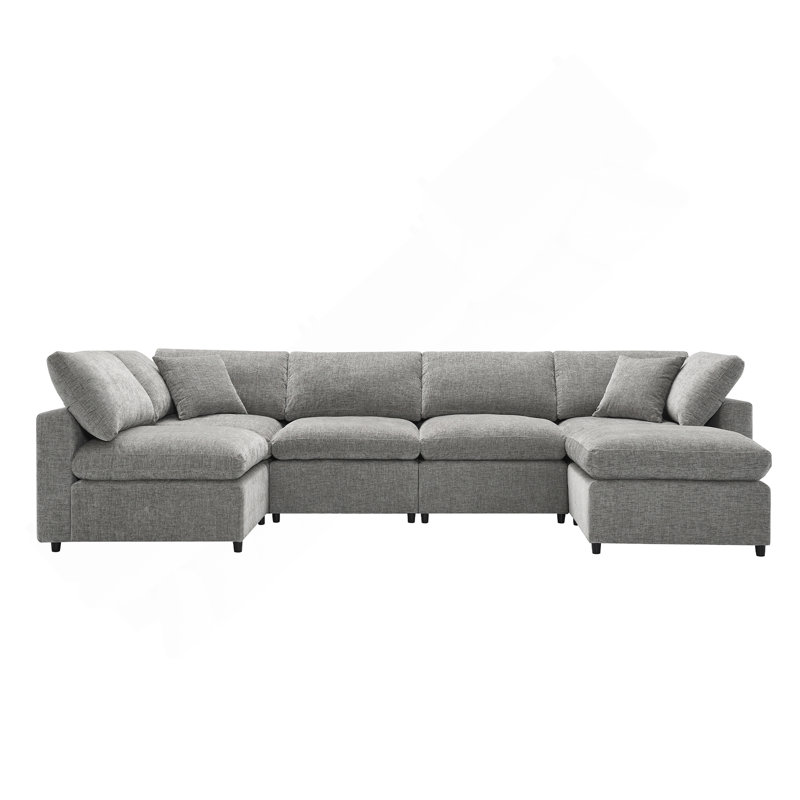 Canapé-lit modulaire en nuage 130 po x 65 po, ensemble de canapé modulaire en chenille 6 places avec repose-pieds, combinaison libre, canapé-lit convertible en U pour salon, appartement