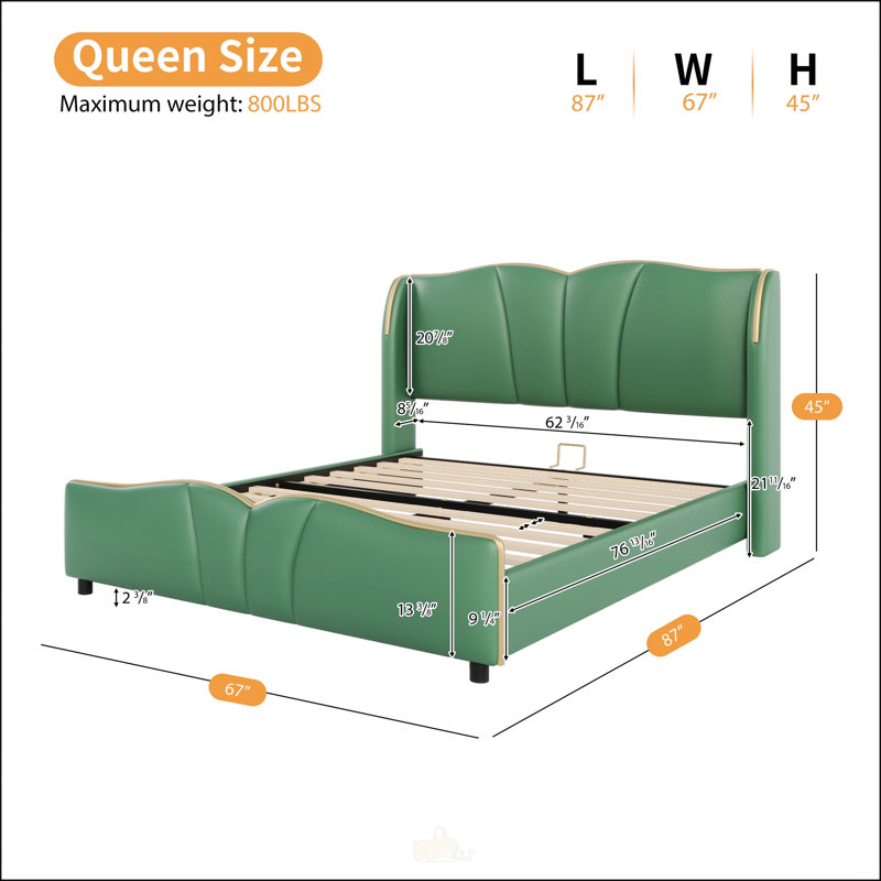 Base de lit rembourrée en cuir pour grand lit, Vert foncé, Grand lit