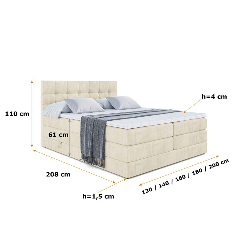 Fobbs Divan Bed with Mattress, 120cm W x 200cm D, Beige cream