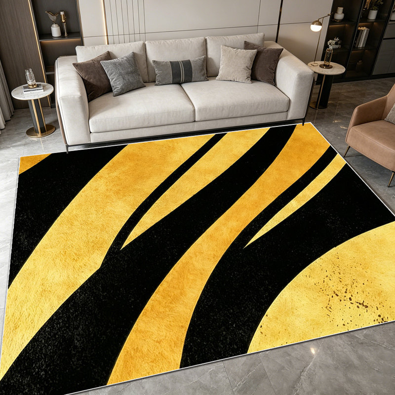 1PC Modern Abstract Black and Gold Curved Tiger Stripe Pattern area rugs for Living Room, Soft and Comfortable, Suitable for all seasons, easy-to-maintain, machine washable Indoor floor mat, Under Table Farmhouse suitable for dining room, bedroom,