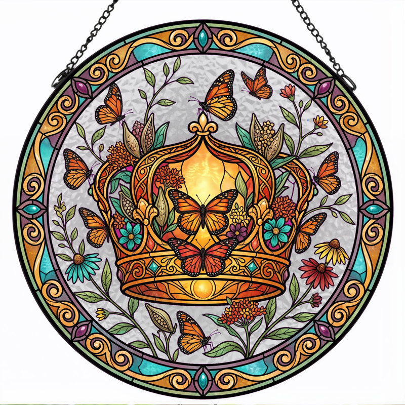 Panneau de vitrail Crown Butterfly, 7,8H, H 7,8 po