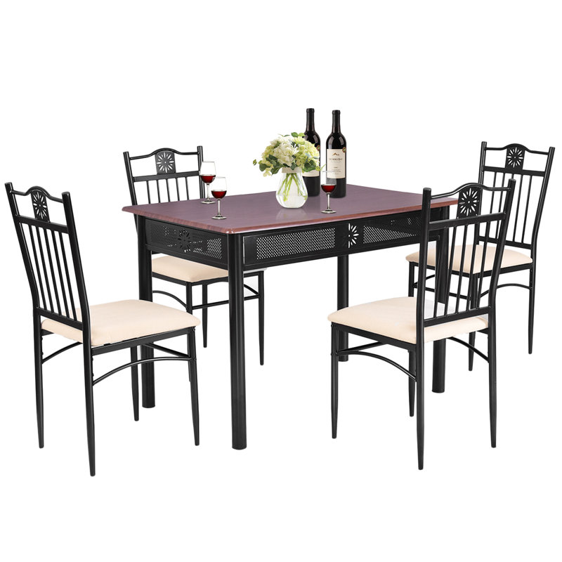 Leming Dining Set, Coffee, Beige/Black