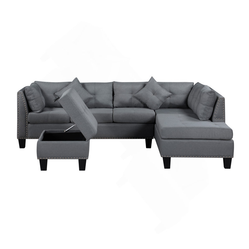 104.5" Upholstered Sofa,Chaise & Ottoman , Gray