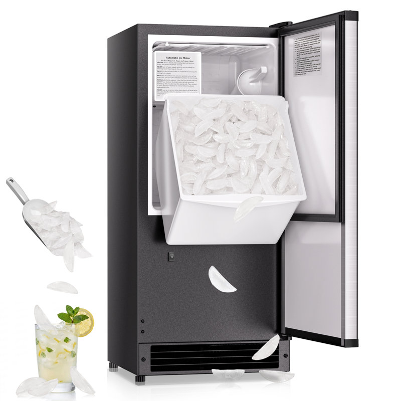 Chichef 15” Undercounter Crescent Ice Maker Machine, 25LBS/24H, Reversible Door