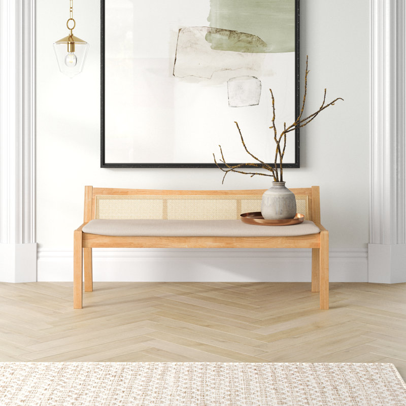 Donner Cane Back Cushioned Bench, Natural/Beige