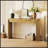 Natural Wood Grain Entryway Table With Fluted Legs, Oval Top And 2 Drawers For Stylish Storage And Display-1291661310