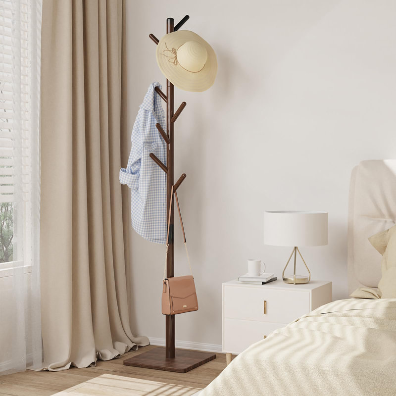 Freestanding Coat Hanger with 8 Hooks, Brown