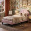 UK & EU Single Velvet Kids Bed Frame with Adjustable Headboard, Soft Upholstered Children's Bed, Pink & Beige, 90x190/200cm-839344553-839344596
