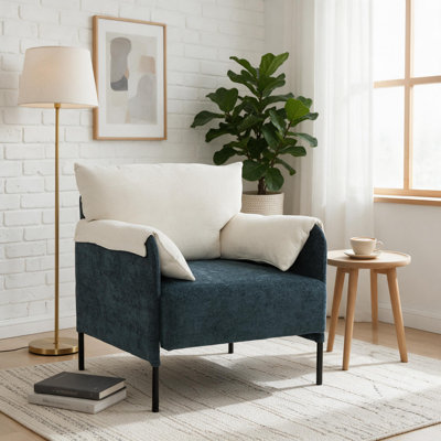 Fauteuil d'appoint rembourré 27,5 po en chenille douce et moderne avec accoudoirs rembourrés