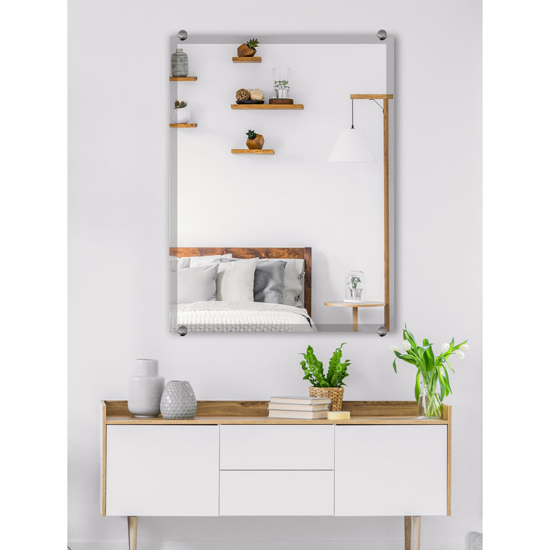Mansell Beveled Frameless Wall Mirror, 22" H x 36" W, Chrome