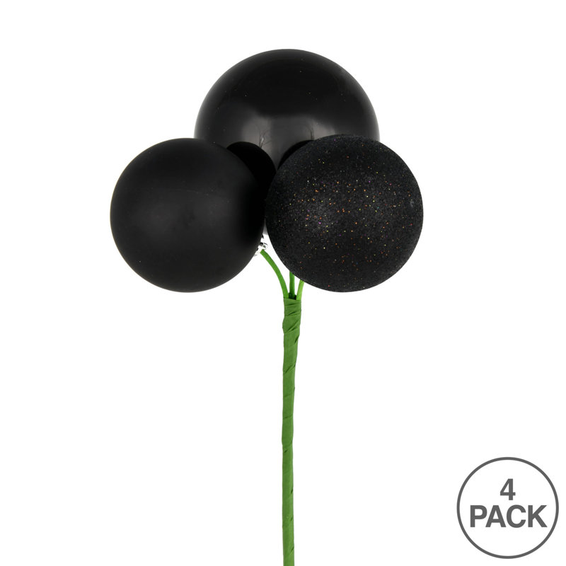 Vickerman 18" Ball Ornament Christmas Pick, 4 per Bag, Black