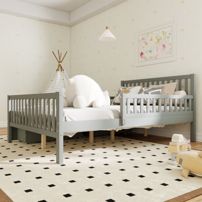 Minimalist Style Both Sides Guardrails Wood Platform Bed With Two Storage Drawers And Headboard