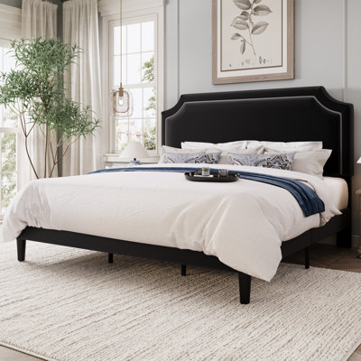 Modern Upholstered Platform Bed Frame With Adjustable Headboard