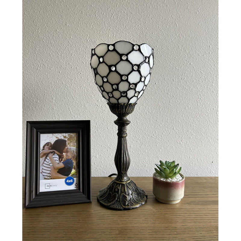 Wasola Tiffany Torch Mini Table Lamp White Stained Glass Crystal Beans Included LED Bulb 15"H*6"W