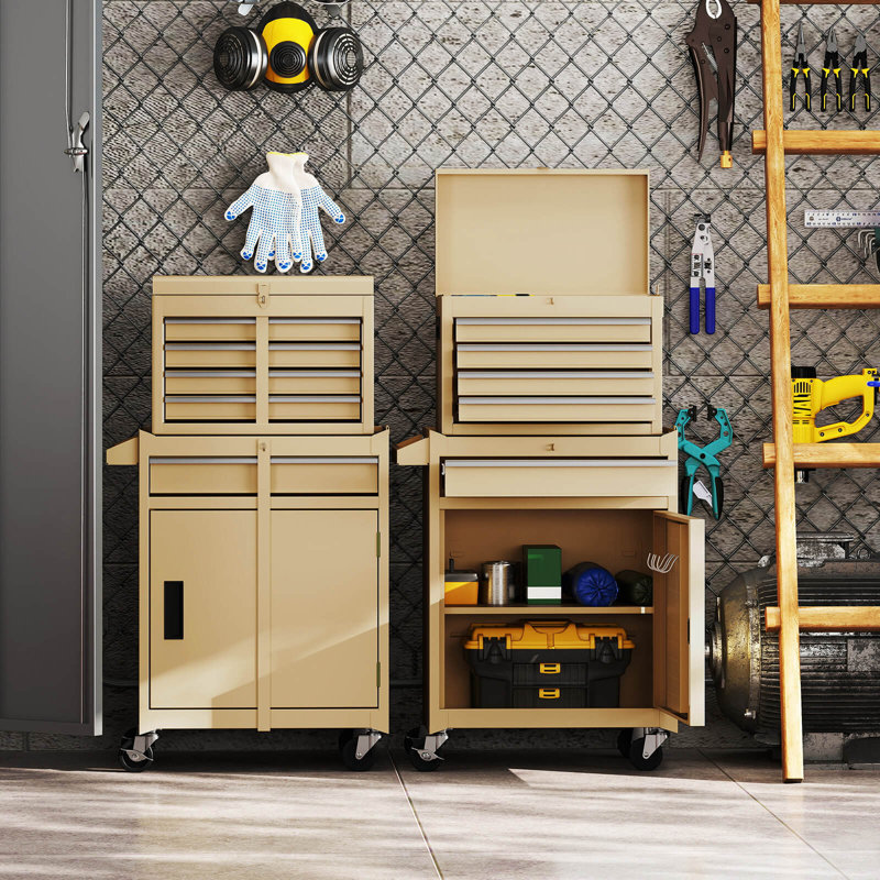 2 In 1 Tool Chest & Cabinet With Sliding Drawers Rolling Garage Organizer, Yellow