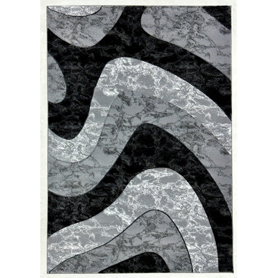 Abstract Thick Area Rug Hand Carved Modern Geometric Carpet Design 80020 Black 8X10