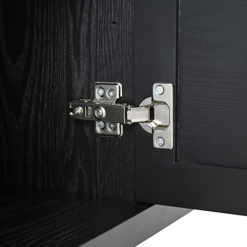 Buffet noir en bois avec porte à cercles géométriques - Convient à l'entrée, au salon et au rangement réglable, à cinq rangements robustes dans l'espace, fabrication stable