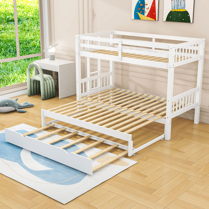 Dorriel Twin Over Twin/King Wooden Convertible Bunk Bed With Twin Size Trundle, White