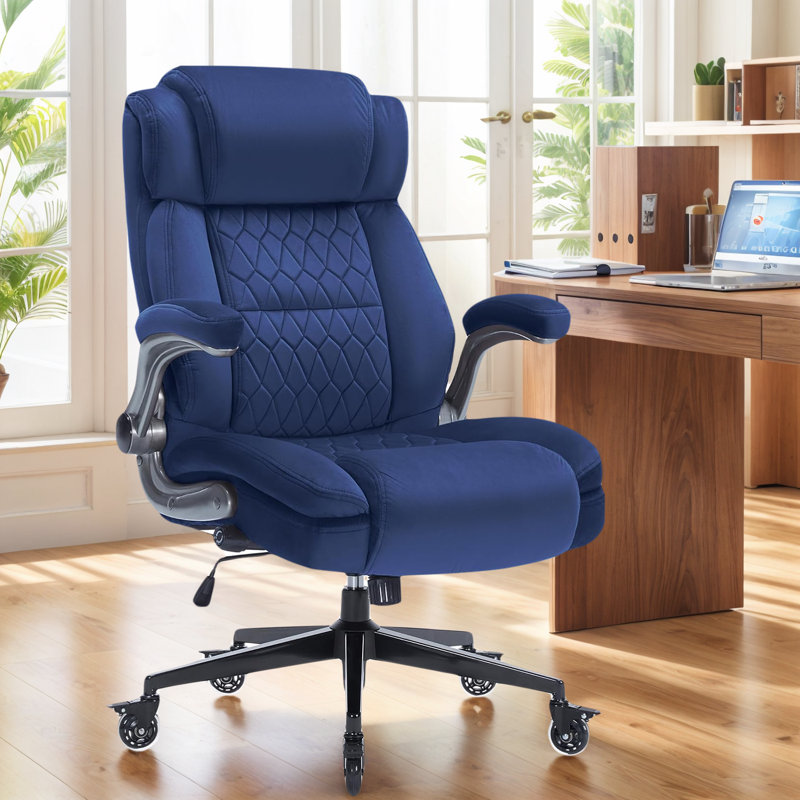 Modern Ergonomic Executive OfficeChair With Adjustable Lumbar Support and Armrest, Navy