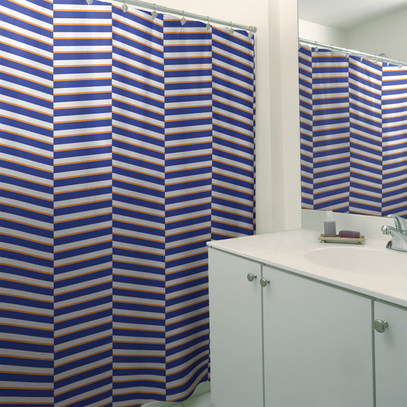 Rideau de douche simple à rayures rompues, Bleu / Orange