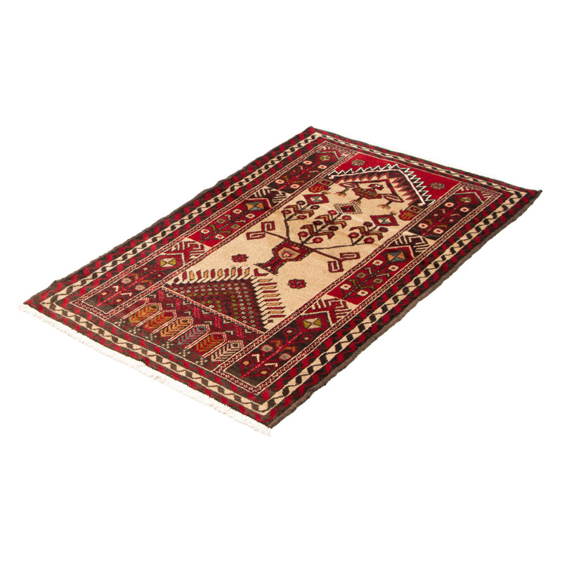 Tapis unique en laine noué à la main 3 pi 3 po x 5 pi 5 po nouvel âge Clopton en brun clair / rouge / brun