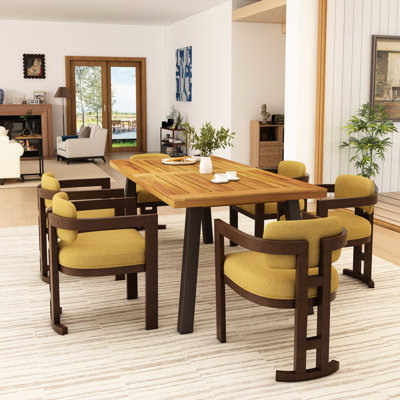 Chaises de salle à manger d'intérieur rembourrées en bois jaune et noyer - Structure en hévéa - Revêtement élégant - Stables et confortables - 58,4 cm (L) x 79,6 cm (P) x 79,6 cm (H) - Assemblage requis - Structure robuste
