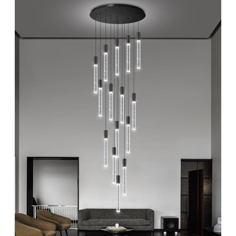 Luminaire suspendu à DEL pour îlot de cuisine à intensité variable, Noir mat, 15, H 118 po x l 19,7 po x P 19,7 po