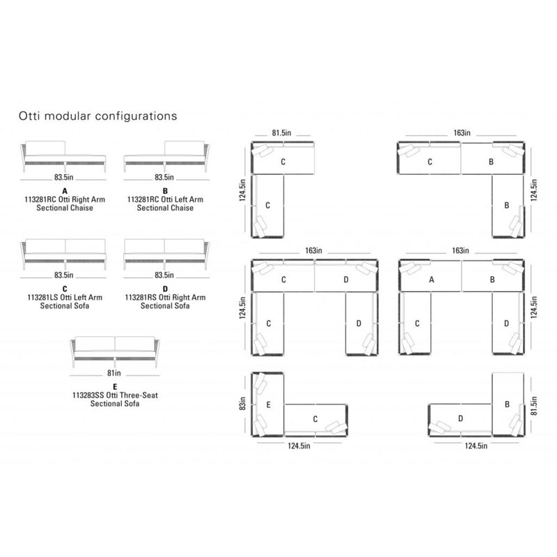 Otti Three-Seat Sectional Sofa, Blanca, Bone