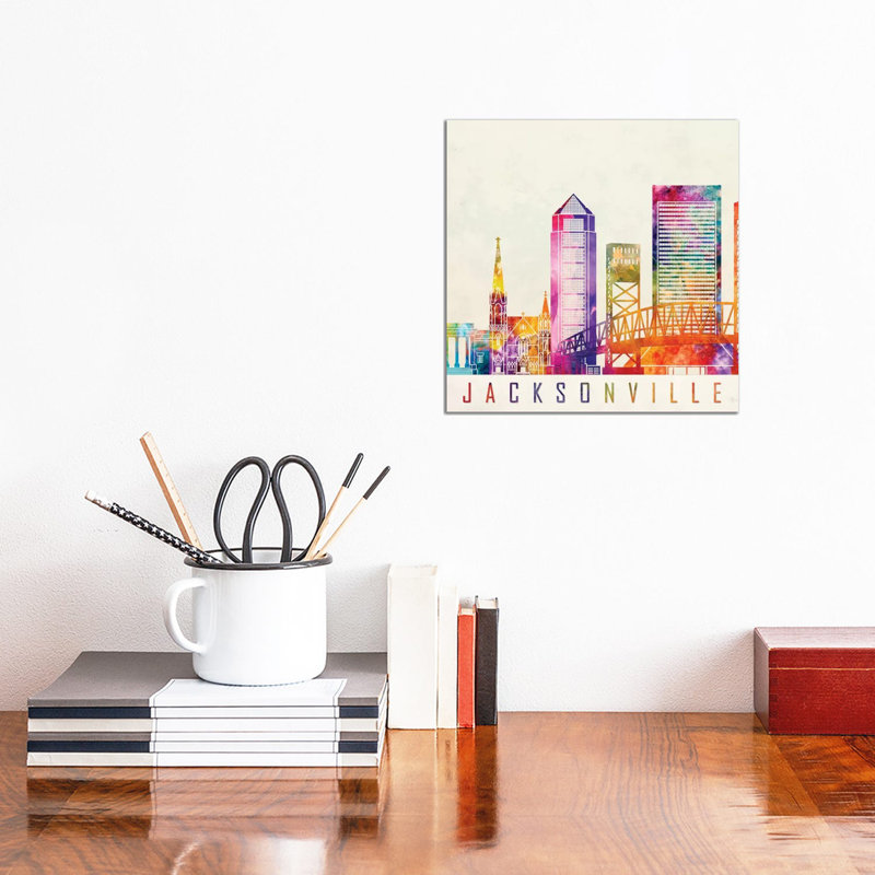Jacksonville Landmarks Watercolour by Paul Rommer - Wrapped Canvas Gallery-Wrapped Canvas Giclée