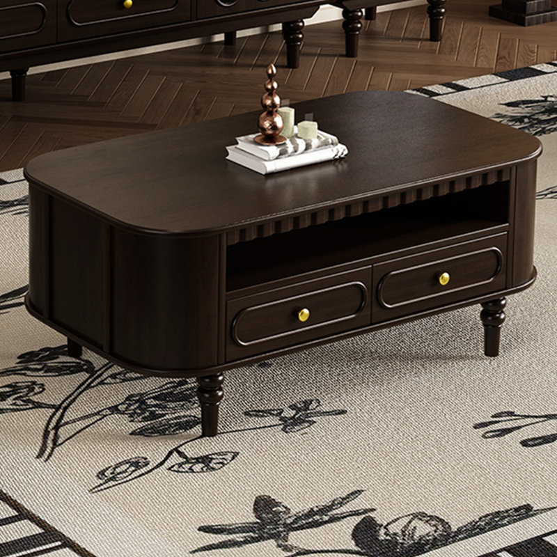 Elegant curvilinear coffee table with wooden feetA, 19.69" H x 47.24" L x 25.59" W