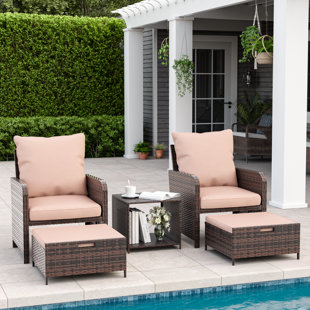 Varinder 4-Piece Outdoor Garden Patio Furniture Sets Brown Manual Weaving PE Rattan Wicker All Weather Conversation Set Sectional Cushioned Sofa Sets