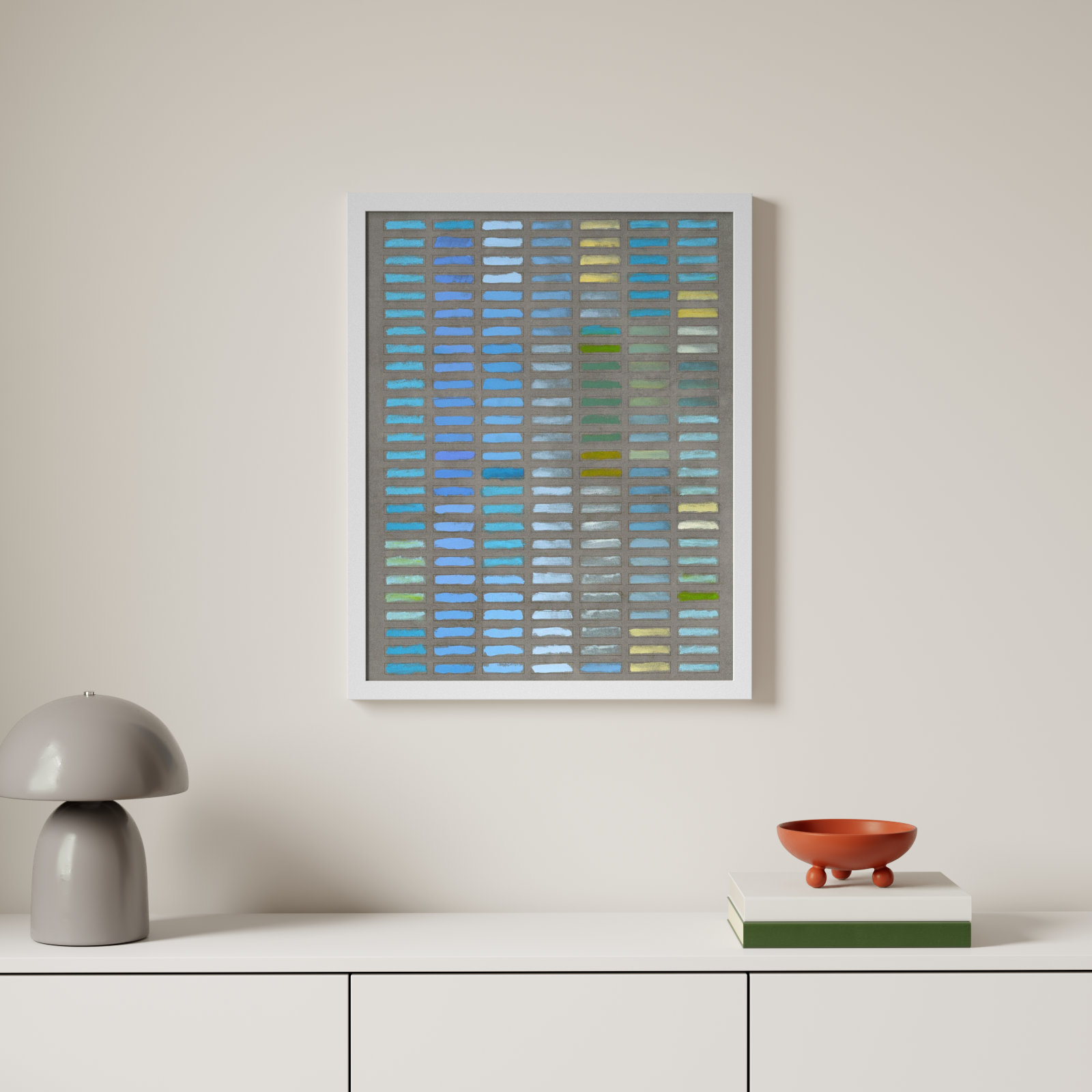 Beyond The Blues by Jacques Pilon, White Framed, 30" H x 24" W x 1.25" D