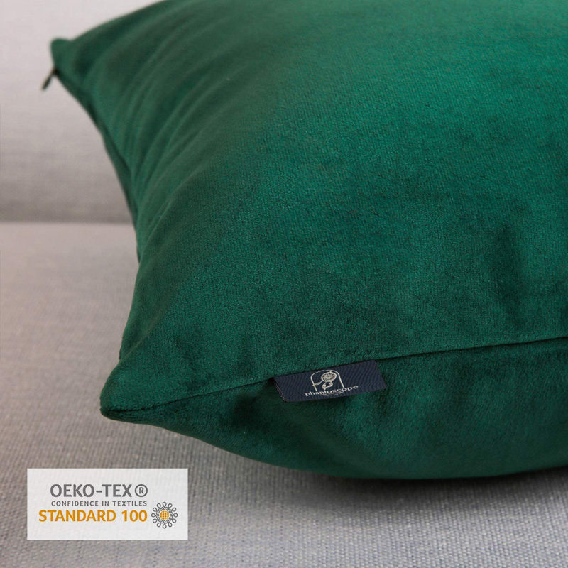 Coussins décoratifs en velours, coussin décoratif uni, Vert trèfle, Carré 18 po x 18 po, Polyester-SV