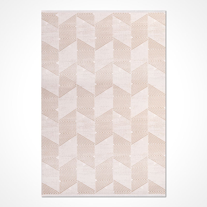 Tapis moderne / géométrique crème lavable à la machine antidérapant, Rectangle 4 pi x 5 pi 11 po