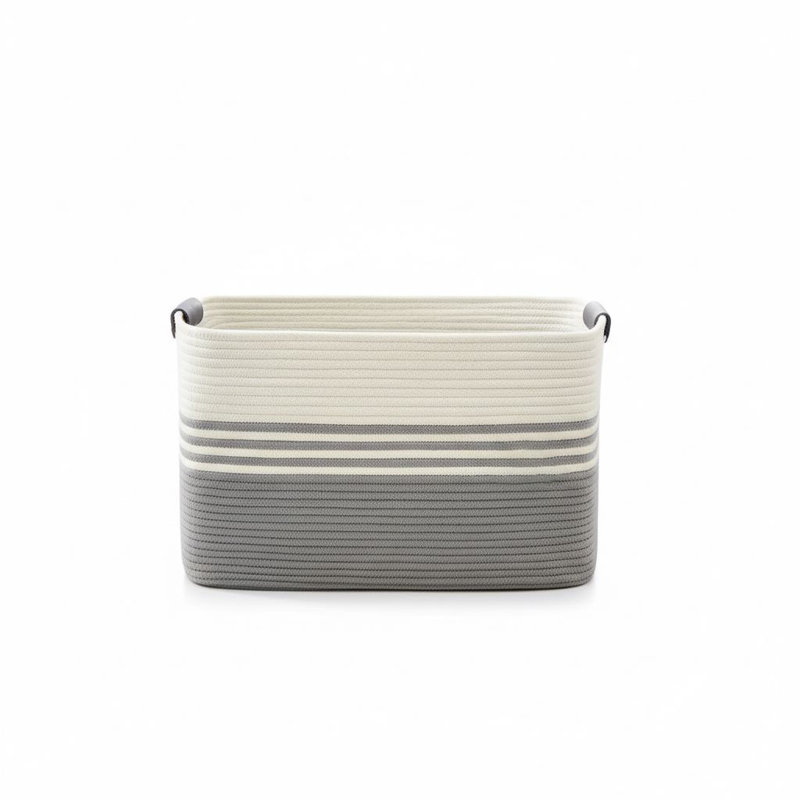 24"x16"x14" 86L Woven Rope Hamper with Leather Handles for Clothes, Blankets & Toy Storage, Gray
