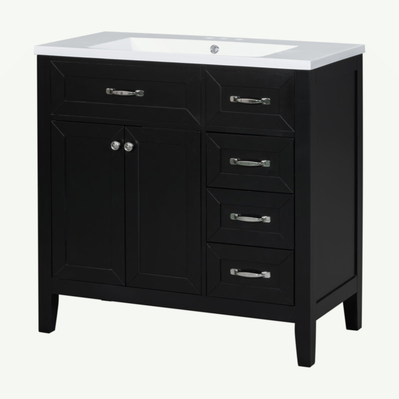 Meuble-lavabo 36 po avec lavabo, armoire de salle de bain avec tiroirs, structure solide et panneau de fibres à densité moyenne