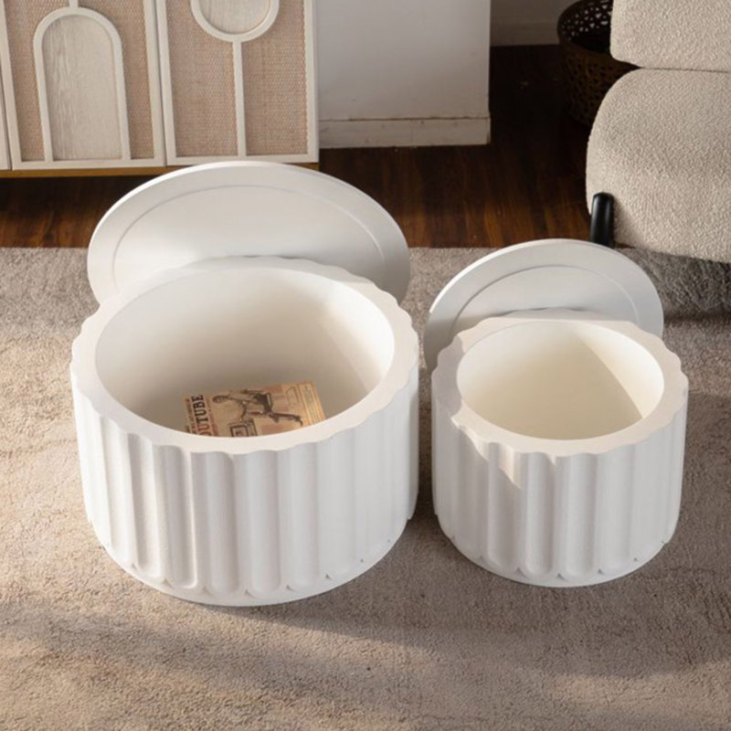 Ensemble de tables de rangement rondes blanches avec couvercle escamotable