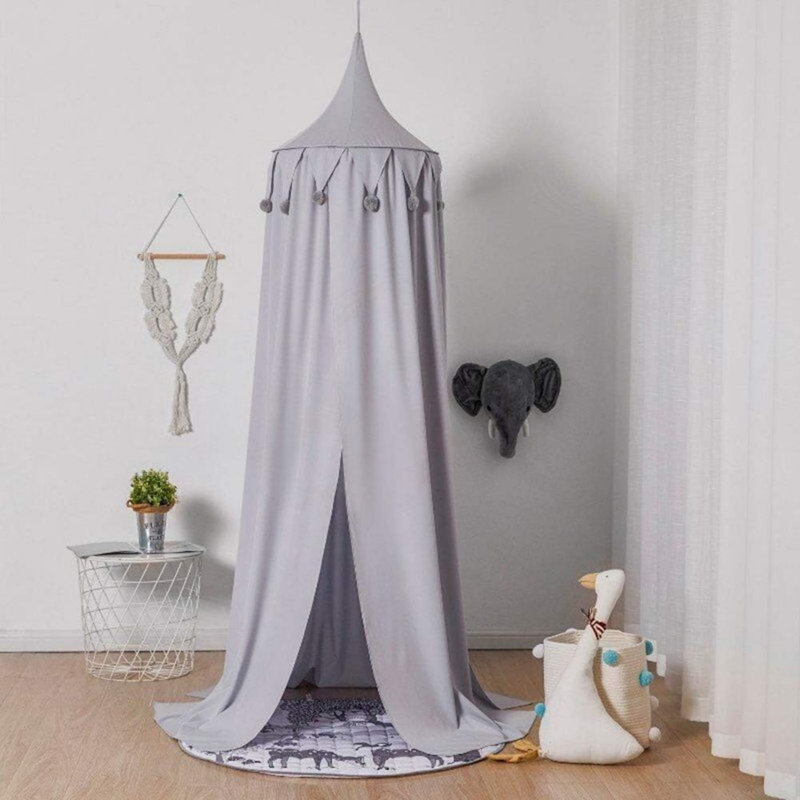 Round Dome Cotton Bed Canopy Mosquito Net, Grey